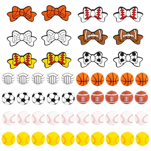 Framendino, Sport-Silikonperlen, rund, 15 mm, für Perlen, Stifte, Schlüsselanhänger, 52 Stück von Framendino