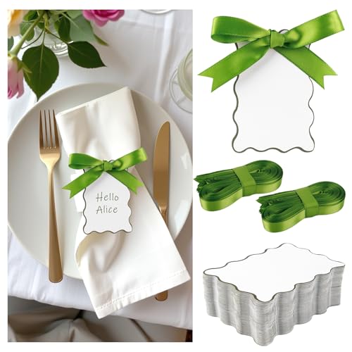 Framendino, Tischkarten mit gewelltem Rand, 200 Stück, mit Band für Hochzeiten, Partys, Feiern, Zubehör Framendino, Tischkarten mit gewelltem Rand, 200 Stück, mit Band für Hochzeiten, Partys, Feiern, Zubehör von Framendino