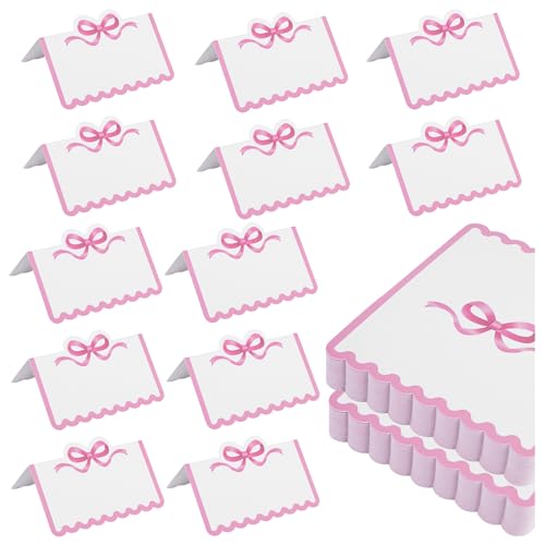 Framendino, Tischkarten mit rosa Schleife, 5,1 x 8,9 cm, für Hochzeit, Namenskarte, Grußkarte, Tischkarte für Partys, 100 Stück von Framendino