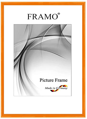 FRAMO Holz Bilderrahmen Schmal 27 x 40 cm aus Massivholz | Orange Hochglanz | Farbe/Größe wählbar | Rahmen für Poster | Puzzle | Foto collage N°121 von FRAMO