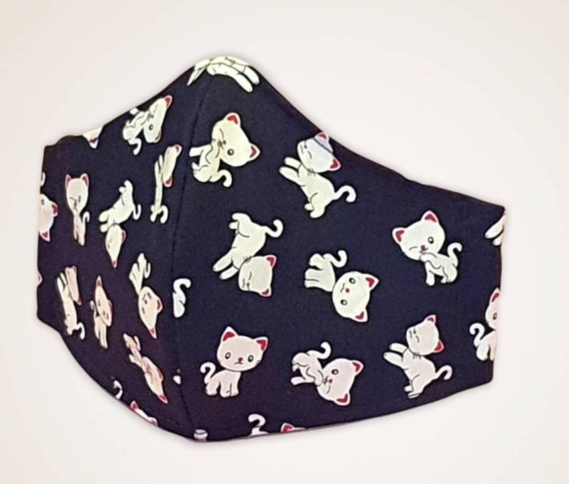 3 Lagen Katzen Gesichtsmaske, Filtertasche, Verstellbare Träger, 100% Baumwolle, Wiederverwendbare Maske, Waschbare Maske von FrancescaWhyteUk