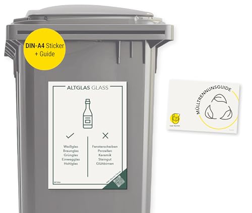 Frank Paperman® | 1x Mülltonnen Aufkleber Altglas | Wetterfestes A4-Format | selbstklebend & rückseitig geschlitzt Mülltrennung Aufkleber | Mülltrennguide für Firma, Mehrfamilienhaus | DE & EN von Frank Paperman