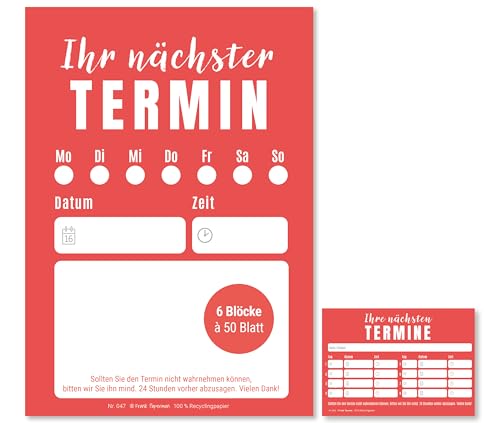 Frank Paperman® | 300 x moderne Terminzettel | 12 x Terminblock à 50 Blatt | rot | 1 Termin pro Zettel | mit Stempelfeld | Stilvolle Terminkarten | Terminmanagement von Frank Paperman