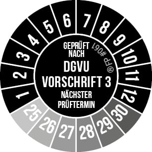 Frank Paperman® DGVU V3 Prüfplaketten Schwarz inkl. Folienstift, Prüfplaketten Nächster Prüftermin, UV-beständig, Hohe Klebkraft, 5 Farben, 2 Größen (120, 20 mm) von Frank Paperman