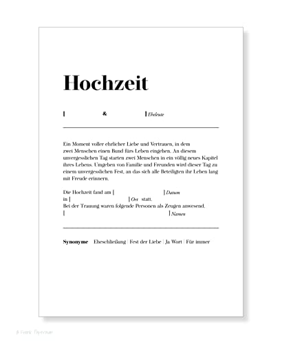 Frank Paperman | 1x Urkunde Eheschließung | orginelle Hochzeitsgeschenke | Definition Design | Karte Hochzeit | Vordruck im DIN-A4-Format | Hochzeit Überraschung Standesamt von Frank Paperman