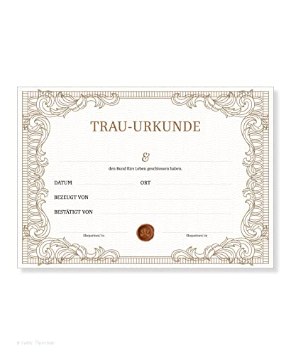 Frank Paperman | 1x Urkunde Eheschließung | orginelle Hochzeitsgeschenke | klassisches Design | Karte Hochzeit | Vordruck im DIN-A4-Format | Hochzeit Überraschung Standesamt von Frank Paperman