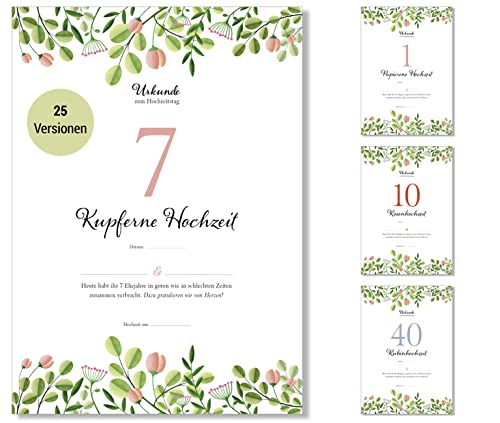 Frank Paperman | 7. Hochzeitstag Geschenk | Ehejubiläum | kupferne Hochzeit | Urkunde Hochzeitstag | floral | Geschenkideen Hochzeitstag | Vordruck im DIN-A4-Format von Frank Paperman