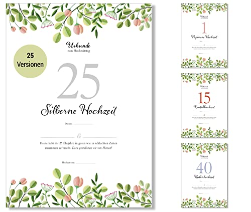 Frank Paperman® | Geschenk zum 25. Hochzeitstag | Siblerhochzeit Ehejubiläum | Urkunde Hochzeitstag Geschenkidee | floral | Geschenke zur Silberhochzeit 25 | Vordruck im DIN-A4-Format von Frank Paperman