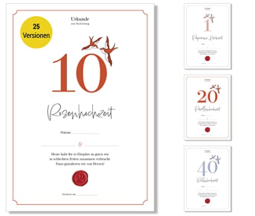 Frank Paperman | Geschenke zum 10 Hochzeitstag | Ehejubiläum | Rosenhochzeit | Hölzerne Hochzeit Geschenk | Urkunde Hochzeitstag | klassisch | Geschenkideen Hochzeitstag | Vordruck im DIN-A4-Format von Frank Paperman