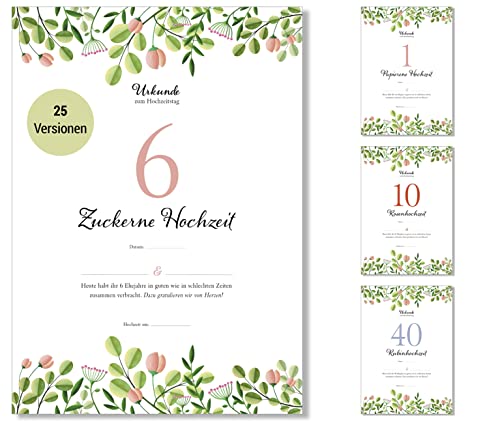 Frank Paperman | Geschenke zum 6. Hochzeitstag | Ehejubiläum | Zuckerhochzeit | Urkunde Hochzeitstag | floral | Geschenkideen Hochzeitstag | Vordruck im DIN-A4-Format von Frank Paperman