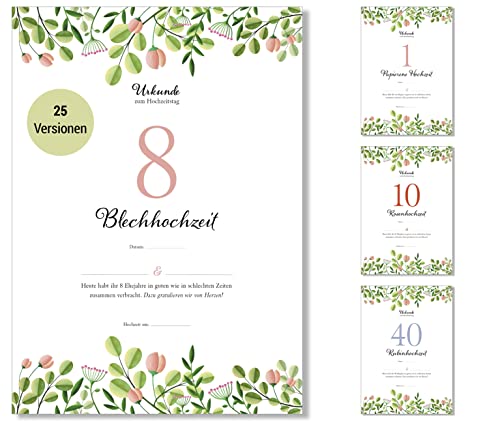 Frank Paperman | Geschenke zum 8 Hochzeitstag | Ehejubiläum | Blechhochzeit | Urkunde Hochzeitstag | floral | Geschenkideen Hochzeitstag | Vordruck im DIN-A4-Format von Frank Paperman