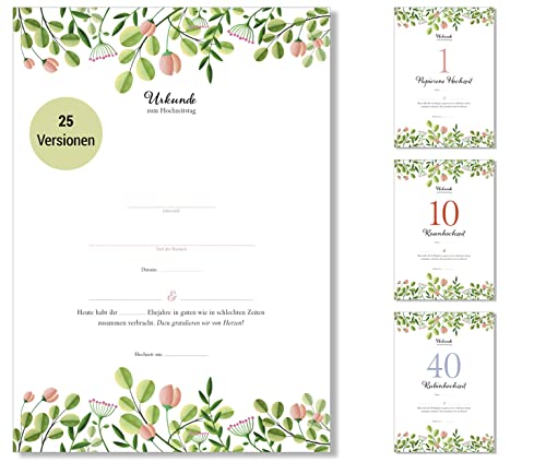 Frank Paperman® | Geschenke zum Hochzeitstag | Ehejubiläum | Urkunde Hochzeitstag Geschenkidee | floral | Vordruck im DIN-A4-Format von Frank Paperman