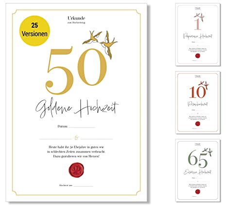 Frank Paperman | Goldene Hochzeit Geschenke | Ehejubiläum | Urkunde goldene Hochzeit 50 | klassisch | Geschenk zum Hochzeitstag | Vordruck im DIN-A4-Format von Frank Paperman