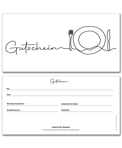 Frank Paperman® | 60x Gutschein für Kunden, Gastronomie Bistro, Vordruck Gutschein Restaurant als Geschenkkarten | DIN Lang von Frank Paperman