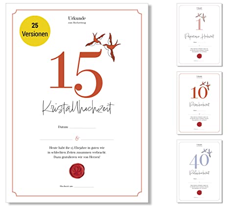 Frank Paperman | 15 Hochzeitstag Geschenk | Ehejubiläum | Kristall Hochzeit Geschenk | Urkunde Hochzeitstag | klassisch | Geschenkideen Hochzeitstag | Vordruck im DIN-A4-Format von Frank Paperman