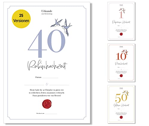 Frank Paperman® | Geschenke zum 40 Hochzeitstag | Ehejubiläum | Rubinhochzeit | Urkunde Hochzeitstag | klassisch | Geschenkideen Hochzeitstag | Vordruck im DIN-A4-Format Frank Paperman® | Geschenke zum 40 Hochzeitstag | Ehejubiläum | Rubinhochzeit | Urkunde Hochzeitstag | klassisch | Geschenkideen Hochzeitstag | Vordruck im DIN-A4-Format von Frank Paperman