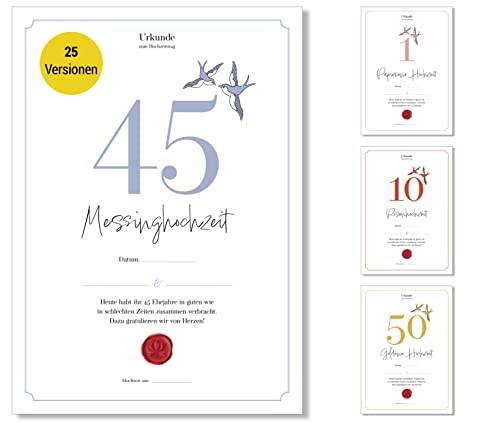 Frank Paperman | 45 Hochzeitstag | Ehejubiläum | Messing Hochzeit | Urkunde Hochzeitstag | klassisch | Geschenkideen Hochzeitstag | Vordruck im DIN-A4-Format von Frank Paperman