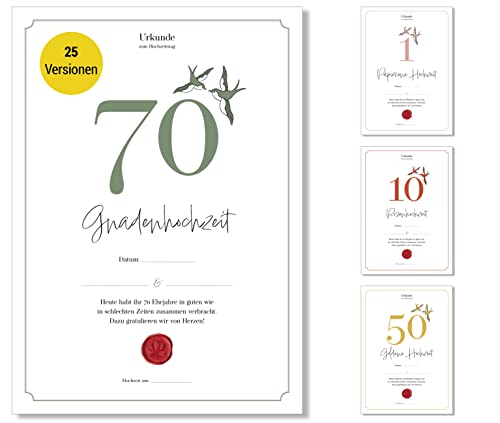 Frank Paperman | 70. Hochzeitstag Geschenk | Ehejubiläum | Gnadenhochzeit | Urkunde | klassisch | Geschenkideen Hochzeitstag | Vordruck im DIN-A4-Format von Frank Paperman