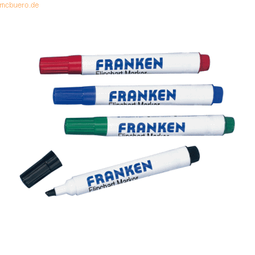 Franken Flipchartmarker nachfüllbar 2-6mm je 1x rot grün blau und schw Franken Flipchartmarker nachfüllbar 2-6mm je 1x rot grün blau und schw von Franken