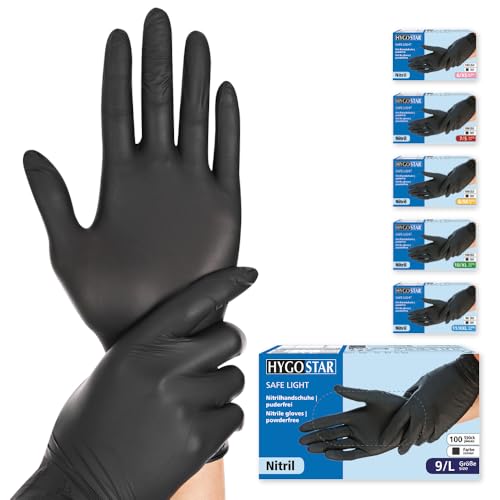 FRANZ MENSCH Hygostar Nitrilhandschuhe Safe Light | puderfrei, schwarz, 9/L, 24cm, 100 Stück, Einweghandschuhe, Einmalhandschuhe, in Gr. XS, S, M, L, XL & XXL verfügbar von FRANZ MENSCH