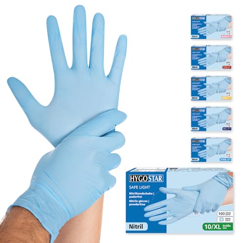 FRANZ MENSCH Hygostar Nitrilhandschuhe Safe Light | puderfrei, blau, 10/XL, 24cm, 100 Stück, Einweghandschuhe, Einmalhandschuhe, in Gr. XS, S, M, L, XL & XXL verfügbar von FRANZ MENSCH