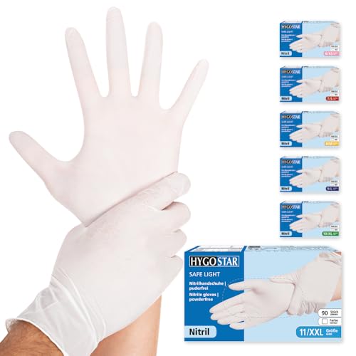 Franz Mensch Hygostar Nitrilhandschuhe Safe Light | puderfrei, weiß, 11/XXL, 24cm, 90 Stück, Einweghandschuhe, Einmalhandschuhe, in Gr. XS, S, M, L, XL & XXL verfügbar von FRANZ MENSCH