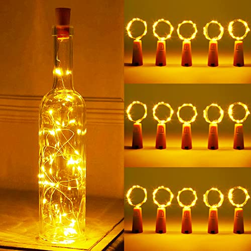 Frasheng 15 Stück Flaschenlicht Batterie,LED Flaschen-Licht,Korken Weinflasche Nacht Licht,2m 20LED Glas Korken Licht Kupferdraht Lichterkette für flasche für Party,Halloween,Weihnachten von Frasheng