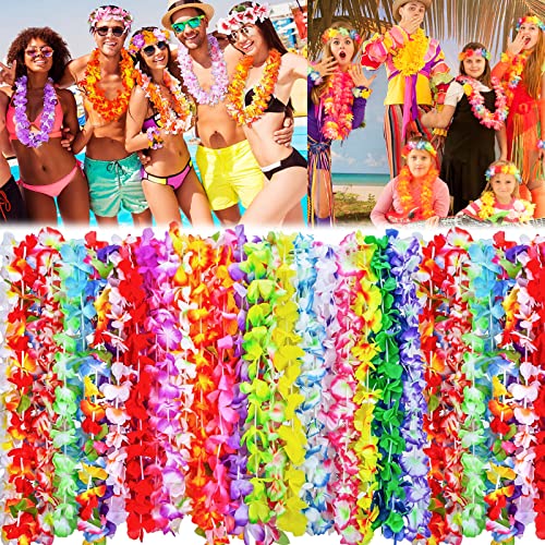 Frasheng 60 Stück Hawaii Blumen Halskette,Hawaii Blumenketten,Hawaii Kette Blumen Girlanden,Hawaiikette Halskette,Hawaii gekräuselte Blume Lei Luau Floral Leis für Kleid,Tropische Themen-Partys,100cm von Frasheng