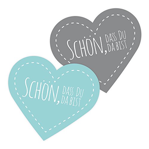 Frau WunderVoll® 100 KONFETTI Herzen SCHÖN, DASS DU DA BIST, türkis grau/Tischkonfetti, Hochzeit Deko, Tischdekoration, Streudeko, Geburtstag, Shooting, Babyshower, Kindergeburtstag von Frau WunderVoll