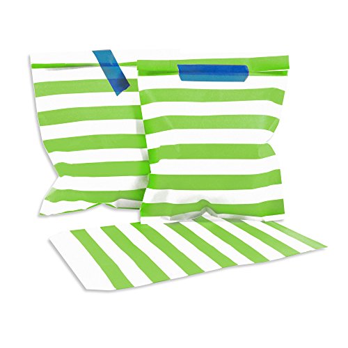 Frau WunderVoll® 100 PAPIERTÜTEN GRÜN, Streifen 13 x 16,5 cm, 45 Gramm Papier, flach/Candy Bar, Hochzeit, Kindergeburtstag, Papiertütchen, Candybag, Tüten, Mitgebseltüten von Frau WunderVoll