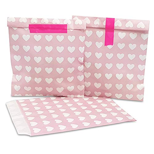 Frau WUNDERVoll® 100 PAPIERTÜTEN ROSA, Herzen 13 x 16,5 cm, 45 Gramm Papier, flach/Candy Bar, Hochzeit, Kindergeburtstag, Papiertütchen, Candybag, Tüten, Mitgebseltüten von Frau WUNDERVoll