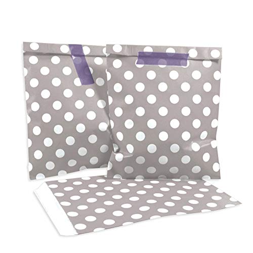 Frau WunderVoll® 100 PAPIERTÜTEN Taupe, Punkte 13 x 16,5 cm, 45 Gramm Papier, flach/Candy Bar, Hochzeit, Kindergeburtstag, Papiertütchen, Candybag, Tüten, Mitgebseltüten von Frau WunderVoll
