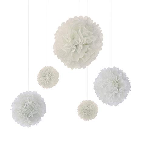 Frau WunderVoll® 10er Set Pompoms, Mix Weiss, 4X Ø20, 4X Ø30, 2X Ø40 cm/Deko Hochzeit, Seidenpapier, Seiden Blumen, Papierblumen, Geburtstagsdeko, Tischdeko, Hochzeitsdeko, Gartenfest, Garten Party von Frau WunderVoll