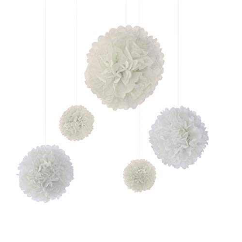 Frau WUNDERVoll® 10er Set Pompoms, Mix Weiss, 4X Ø20, 4X Ø30, 2X Ø40 cm/Deko Hochzeit, Seidenpapier, Seiden Blumen, Papierblumen, Geburtstagsdeko, Tischdeko, Hochzeitsdeko, Gartenfest, Garten Party von Frau WUNDERVoll