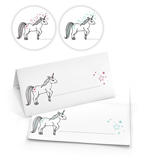 Frau WunderVoll® 12 TISCHKARTEN Einhorn, Aufdruck grau, rosa/Kindergeburstag, Einhorn Party, Deko, Geburtstag Mädchen, Prinzessin, Platzkarten,Tischkarte weiß, Namensschild von Frau WunderVoll