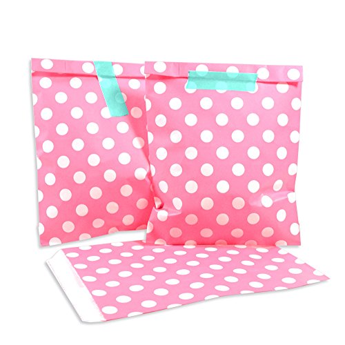 Frau WUNDERVoll® 25 PAPIERTÜTEN PINK, Punkte 13 x 16,5 cm, 45 Gramm Papier, flach/Candy Bar, Hochzeit, Kindergeburtstag, Papiertütchen, Candybag, Tüten, Mitgebseltüten von Frau WUNDERVoll
