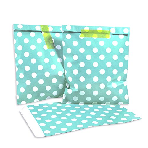 Frau WunderVoll® 25 PAPIERTÜTEN TÜRKIS, Punkte 13 x 16,5 cm, 45 Gramm Papier, flach/Candy Bar, Hochzeit, Kindergeburtstag, Papiertütchen, Candybag, Tüten, Mitgebseltüten von Frau WunderVoll