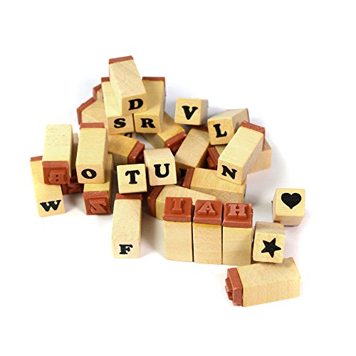 Frau WUNDERVoll® 28 TEILIGES STEMPELSET Alphabet, inklusive Herz & Stern, Dekostempel, Motivstempel,Holzstempel, Buchstabenstempel, Scrapbooking, ABC, Großbuchstaben von Frau WUNDERVoll