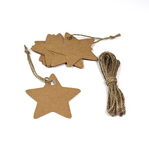 Frau WunderVoll® 40 ANHÄNGER Natur, Stern inkl. 12 Mtr. Kordel/Papieranhänger, Geschenkanhänger, Gastgeschenk Hochzeit, Vintage, Geschenk, Etiketten, Tags, Geburtstag, Dekoration von Frau WunderVoll