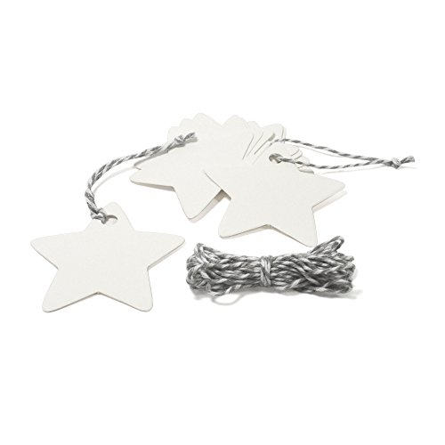 Frau WunderVoll® 40 ANHÄNGER WEIß, Stern inkl. 12 Mtr. Kordel/Papieranhänger, Geschenkanhänger, Gastgeschenk Hochzeit, Vintage, Geschenk, Etiketten, Tags, Geburtstag, Dekoration von Frau WunderVoll