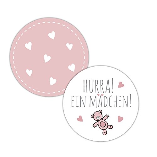 Frau WunderVoll® 48 Aufkleber HURRA EIN MÄDCHEN, Durchmesser 4 cm/Sticker, Hochzeit, Sticker Hochzeit, Kindergeburtstag, Aufkleber Kinder, Aufkleber Junge, Mädchen, Sticker Mädchen, Jungen von Frau WunderVoll