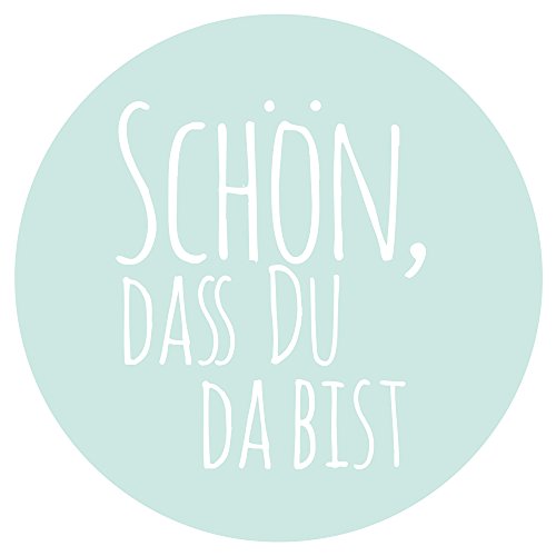 Frau WunderVoll® 48 Aufkleber SCHÖN; DASS DU DA BIST, TÜRKIS, Durchmesser 4 cm/Sticker, Hochzeit, Sticker Hochzeit, Kindergeburtstag, Aufkleber Kinder, Aufkleber Junge, Mädchen, Sticker Mädchen von Frau WunderVoll