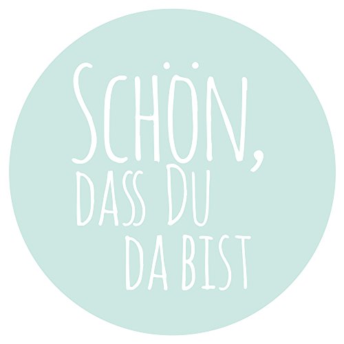 Frau WUNDERVoll® 48 Aufkleber SCHÖN; DASS DU DA BIST, TÜRKIS, Durchmesser 4 cm/Sticker, Hochzeit, Sticker Hochzeit, Kindergeburtstag, Aufkleber Kinder, Aufkleber Junge, Mädchen, Sticker Mädchen von Frau WUNDERVoll