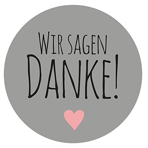 Frau WUNDERVoll® 48 Aufkleber WIR Sagen Danke, GRAU MIT Herz, Durchmesser 4 cm/Sticker, Hochzeit, Sticker Hochzeit, Kindergeburtstag, Aufkleber Kinder, Aufkleber Junge, Mädchen, Sticker Mädchen von Frau WUNDERVoll