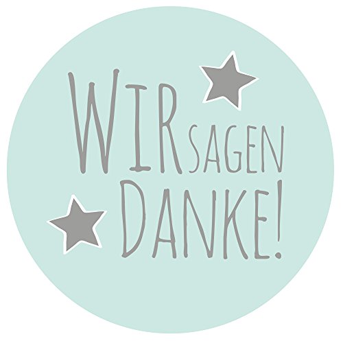 Frau WUNDERVoll® 48 Aufkleber WIR Sagen Danke, TÜRKIS MIT Stern, Durchmesser 4 cm/Sticker, Hochzeit, Sticker Hochzeit, Kindergeburtstag, Aufkleber Kinder, Aufkleber Junge, Mädchen, Sticker Mädchen von Frau WUNDERVoll