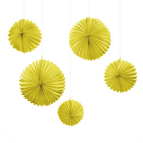 Frau WunderVoll® 5er Set LAMPIONS, GELB, 3X Ø19, 2X Ø27,5 cm/Deko Hochzeit, Seidenpapier, Seiden Blumen, Papierblumen, Geburtstagsdeko, Tischdeko, Hochzeitsdeko, Gartenfest, Garten Party von Frau WunderVoll