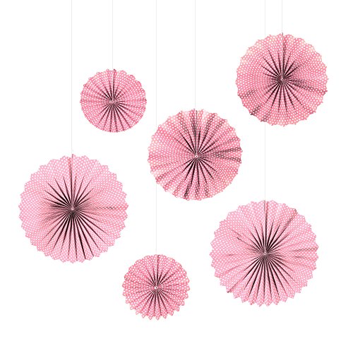 Frau WunderVoll® 6 FÄCHER ROSA, KLEINE Punkte, 2X Ø25, 2X Ø35, 2X Ø40 cm/Deko Hochzeit, Seidenpapier, Seiden Blumen, Papierblumen, Geburtstagsdeko, Tischdeko, Hochzeitsdeko, Gartenfest, Garten Party von Frau WunderVoll