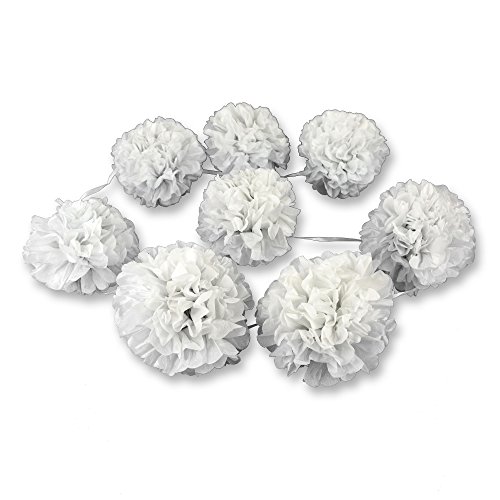 Frau WunderVoll® POMPOMGIRLANDE, WEIß Leichter GRAUSCHIMMER/Deko Hochzeit, Seidenpapier, Seiden Blumen, Papierblumen, Geburtstagsdeko, Tischdeko, Hochzeitsdeko, Gartenfest, Garten Party von Frau WunderVoll