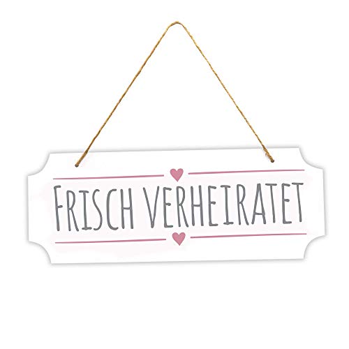 Frau WunderVoll® Schild FRISCH VERHEIRATET, 40 x 15 cm, Holz/Wegweiser, Hochzeit Vintage, Hochzeitsschild, Kirche, Standesamt, Stuhldekoration, Hochzeitsgeschenke Brautpaar Schild von Frau WunderVoll