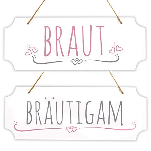 Frau WunderVoll® Schild Set EHEPAAR, Braut & BRÄUTIGAM, 40 x 15 cm/Wegweiser, Hochzeit Vintage, Hochzeitsschild, Kirche, Standesamt, Stuhldekoration, Hochzeitsgeschenke Brautpaar Schild von Frau WunderVoll